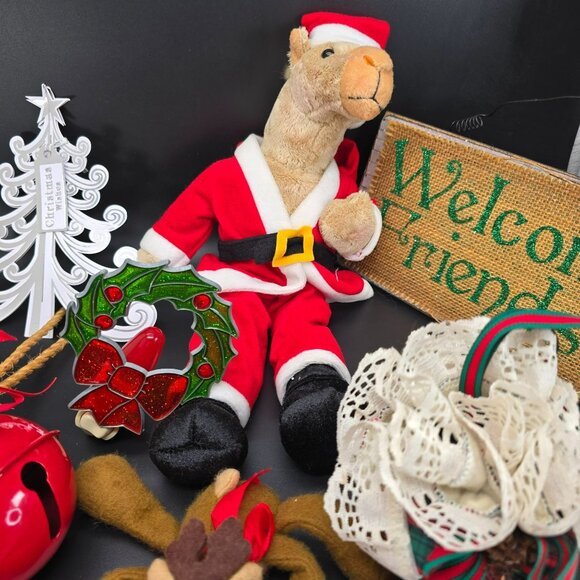 Christmas Decor Bundle Camel Reindeer Plush Ornaments Holiday Ribbon VL1803 - Picture 6 of 9